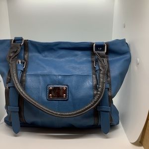 Ladies blue brown satchel handbag